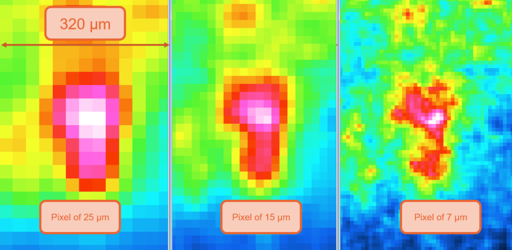 Adapative PixelSize in real-time Autoradiography Presentation of the adaptative pixel size of the autoradiography, The enhancement is clearly visible on small details.