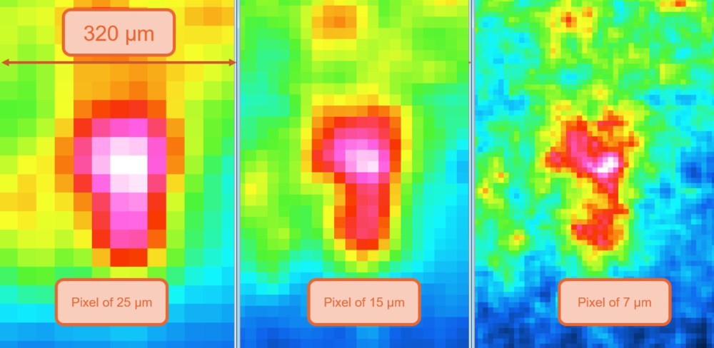 Presentation of the adaptative pixel size of the autoradiography, The enhancement is clearly visible on small details.